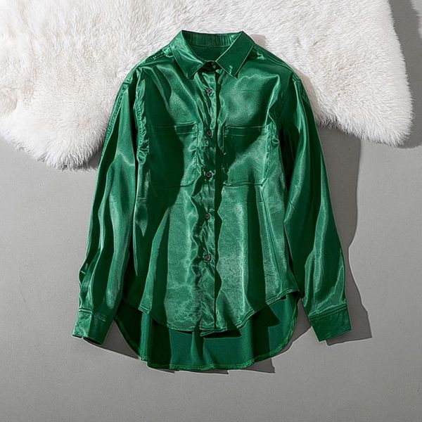 

cthink весны 2020 новые поплин ярко-зеленого цвета ткани рубашки женские офис леди мода отложным воротником регулярный твердые женщины блузк, White