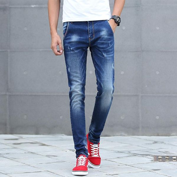 

men jeans 2020 new fashion trend skinny stretch distressed ripped freyed jeans men spring casual cotton straight pants plus size, Blue