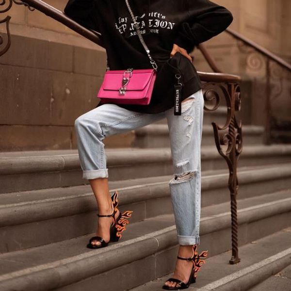 

2019 street style high waist jeans casual woman fashion vintage boyfriend ripped jeans for women, Blue