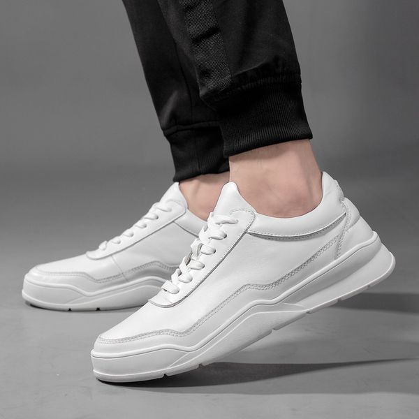 

men casual shoes breathable men sneakers 2019 genuine leather shoes lace-up solid comfortable mans footwear, Black