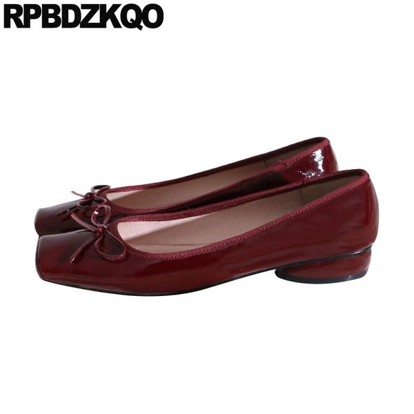 

genuine leather slip on bow casual 2019 patent low heels chunky pumps block shoes for women square toe red size 4 34 thick black