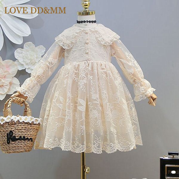 

love dd&mm girls dresses 2020 fashion kid's wear long sleeve turn down collar lace mesh gauze princess dress, Red;yellow