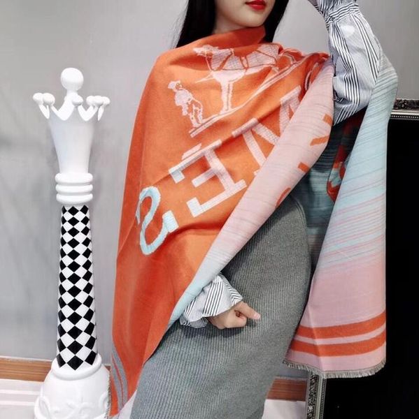 

a8hermes fashion scarves for men women wool camhere scarf female 180x70cm shawl head scarfs for ladies without box, Blue;gray