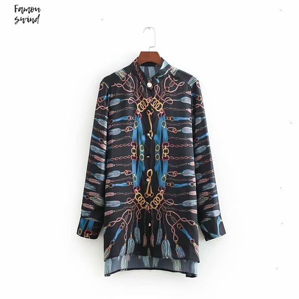 

new 2019 blouse women stand collar print casual shirts women long sleeve femininas blusas smock ls2813, White