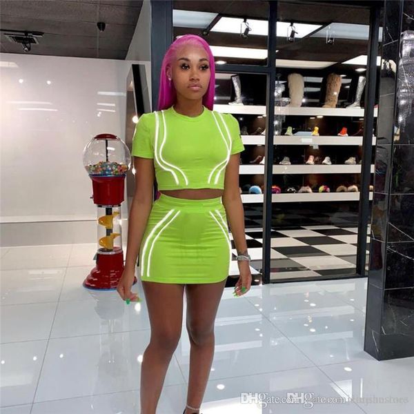 

летний женский светоотражающие 2pcs платье женский щитовые тонкий спортивный набор модельер дамы платье, White