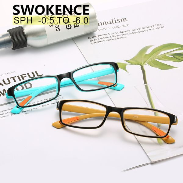 

swokence dioptre -0.5 to -6.0 shortsighted glasses end product men women square frame prescription spectacles for myopia f109, Black