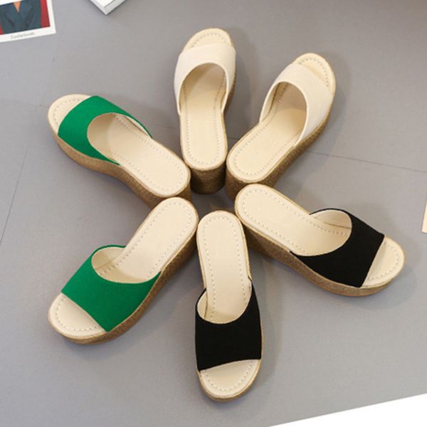 

women wedges slippers woman 2020 peep toe comfortable women's platform summer ladies casual female fashion beach shoes pu, Black