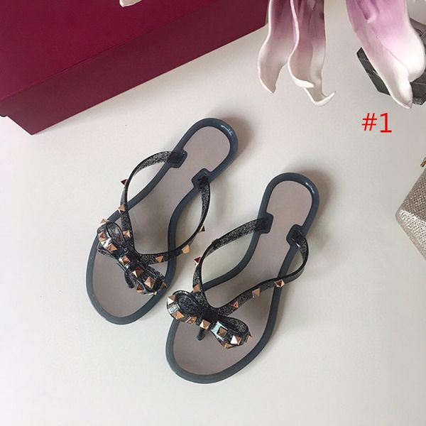 

fashion quality new summer women flip flops slippers flat sandals bow rivet fashion pvc crystal beach shoes size 35-41, Black