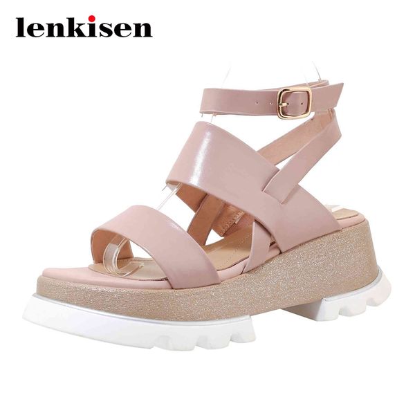 

lenkisen leisure handmade fashion natural peep toe thick bottom wedges platform ankle straps daily wear sandals l75, Black