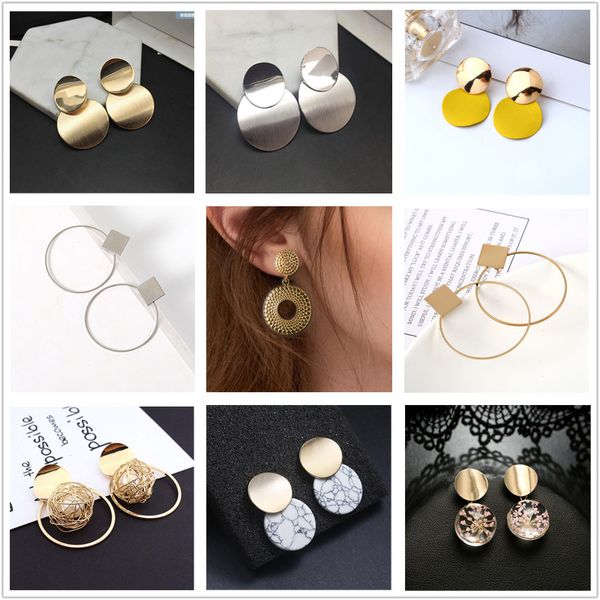 

fashion women earrings mix style round ball pendientes gold color acrylic minimalist drop earrings female wedding jewelry 2019, Silver