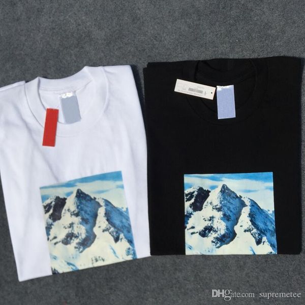 

new 17fw mountain snow p t shirts hip hop skateboard o neck summer classic cotton t-shirts, White;black