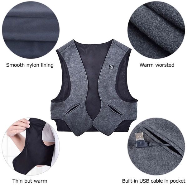 

waistcoat winter electric heating vest far infrared warm sleeveless sports usb outdoor adjustable temperature fast, Gray;blue