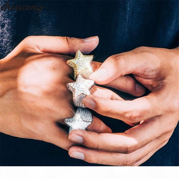 

big star hiphop кольцо из белого золота заполненных полного micro pave 500pcs 5a cz партии anniversary ленточных колец для мужчин моды rock, Golden;silver
