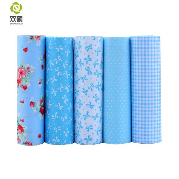 

shuanshuo bule color cotton patchwork fabric fat quarter bundles fabric for sewing diy crafts doll cloth 40*50cm 5pcs/lot, Black;white