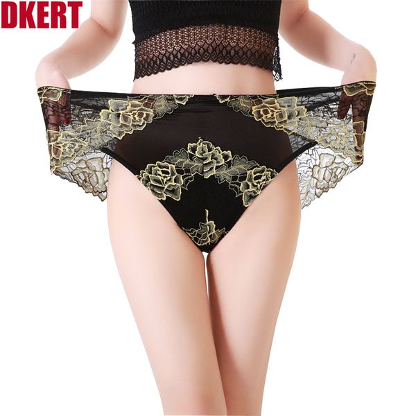 

women's panties dkert women plus size 6xl see through lace floral high rise underwear briefs quality soft lingerie pantie, Black;pink