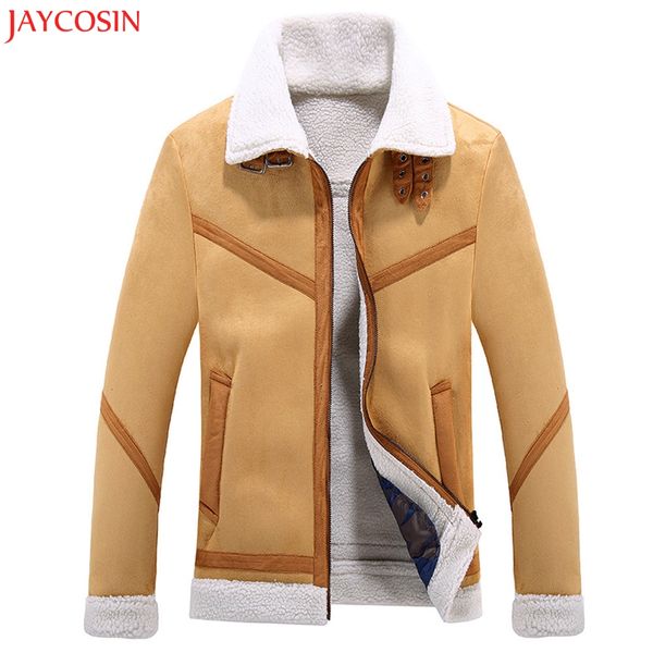 

jaycosin 1pc men's winter and autumn anti velvet jacket men's fashion trend lamb polyester fiber fur brown button coat z1122, Black;brown