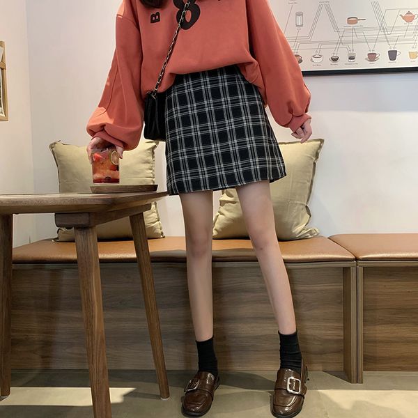

xs-xl pencil high waist plaid mini short skirt casual women office lady buttoms zipper back sell the new listing, Black