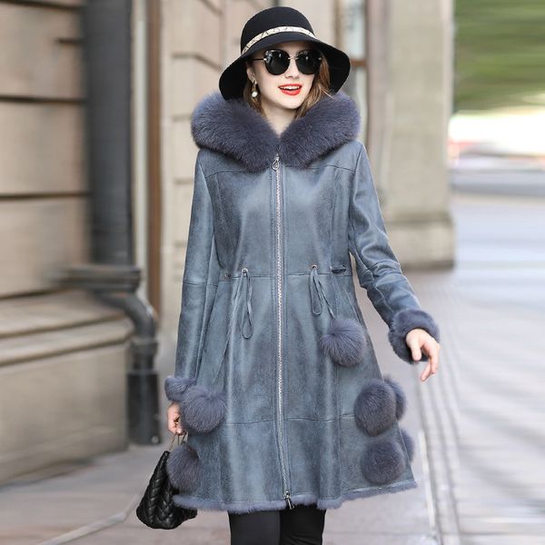 

природные real шуба женский меховой воротник из натуральной кожи подкладка зимняя женская одежда 2020 двухлобной tops zt4084, Black