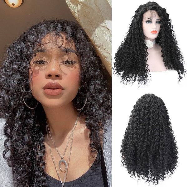 

synthetic wigs charisma long kinky curly wig heat resistant fiber hair lace front for women black glueless