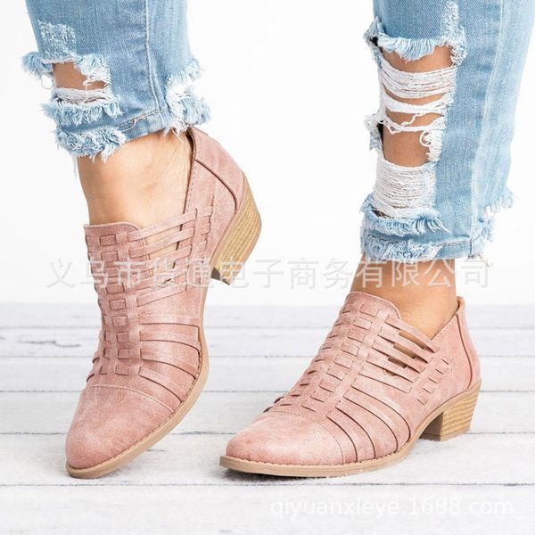 

new shoe tip low heel and large size womens shoes for foreign trade in 2018 spot wih explosive boots strips and childrens shoes, Black