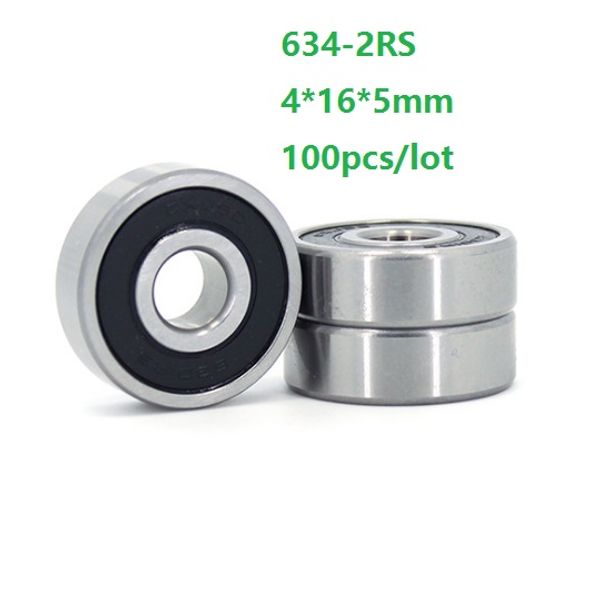 100 pçs / lote 634RS 634-2RS 634 RS 2RS Mini rolamentos de Rolamento Em Miniatura 4 * 16 * 5mm Rolamento De Esferas Profundos Do Sulco 4x16x5mm