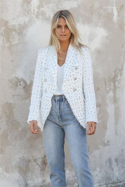 

printed blazer luxury womnens lapel neck jacket female slim suit with double breasted womens designer plaid, White;black