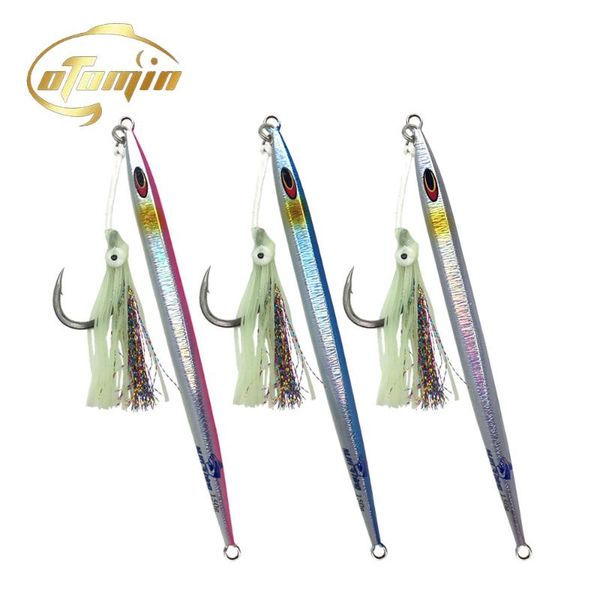 

otomin one set fast jigging lure bkk hooks sinking glow jigs 150g200g250g300g speed falling jig artificial metal fishing lure