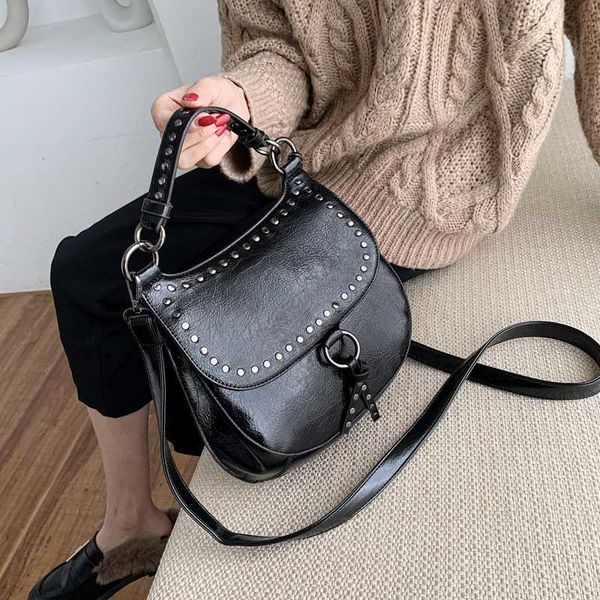

fashion female shoulder bags pu leather women's crossbody bag luxury designer handbags flip rivet tote bags