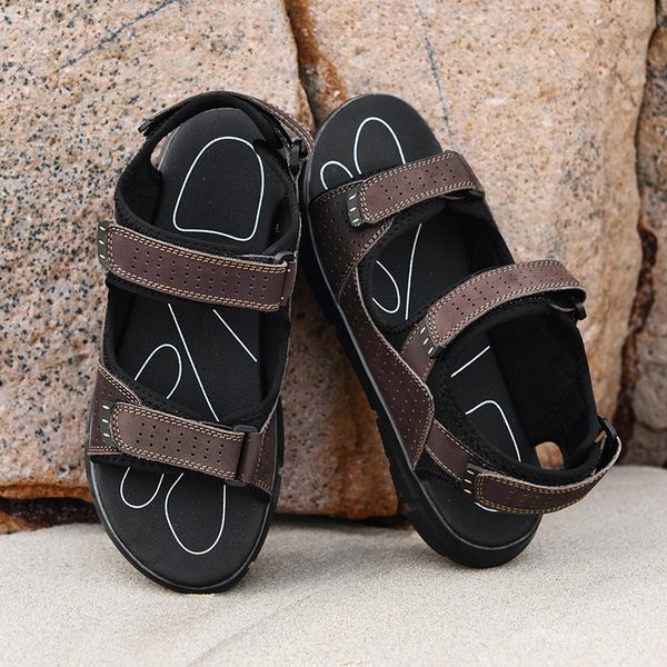 

outdoor sandals for mens leather sports waterproof 2019 summer male toe slippers walking breathable shoes large sizes 48 beach, Black
