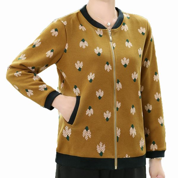

woman bomber jacket spring autumn casual jacket female yellow navy blue flower printing outerwear for women leisure coat 4xl 3xl, Black;brown