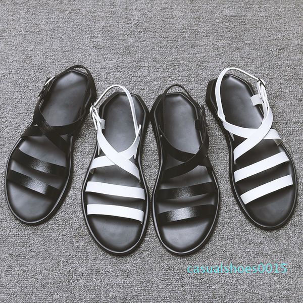 

bonjean mens sandals leather men summer shoes 2020 flat beach sandals male black white shoes c15