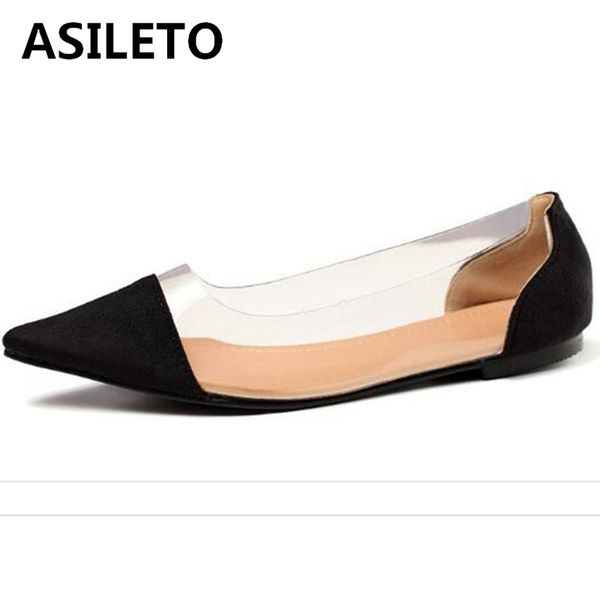 

asileto female summer concise shining flat pointed toe flat heel slip ontransparent mixed color big size 35-42 casual party f959, Black