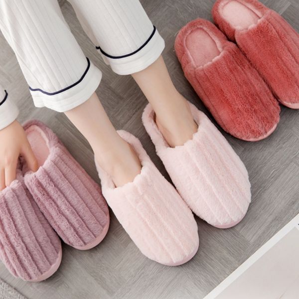 

women men fluff slippers warm cotton plush flat shoes loafer simple design couple luxury casual shoes anti-slip winter snow boots indoor, Black