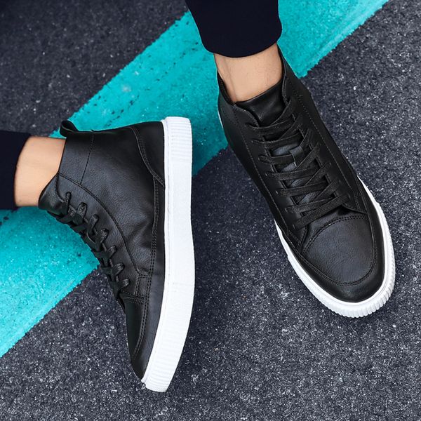 

zapatos de hombre winter men boots pu outdoor snow ankle boots male lace up anti-slip booties british sneakers plus size44 *1704, Black