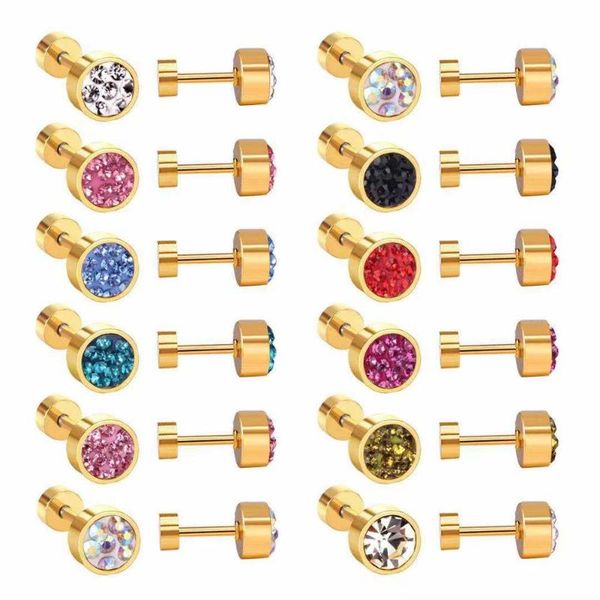 

12pairs/lot wholesale anti-allergy women earrings gold/steel round shape jewelry screw back earring jewellery gift, Golden;silver