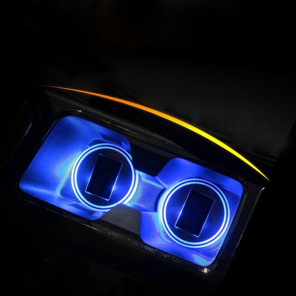 

solar car cup holder with led light bottom mat pad cover lamp bottle drinks coaster car styling