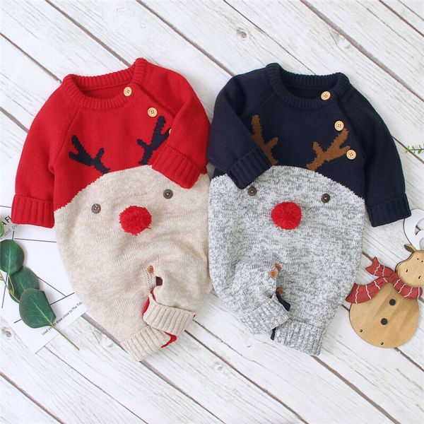 

2020 new winter christmas newborn baby girl knitted romper jumpsuit overall sweater warm fall autumn wool xmas clothes t200706, Blue