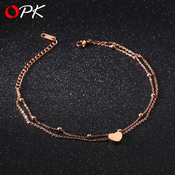

2017 korean-style fashion double layer titanium steel peach heart foot chain beach anklet summer models, Red;blue