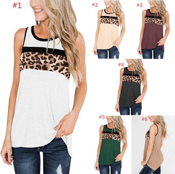 

2020 fashion womens summer vest round neck sleeveless leopard patchwork vest t-shirt casual sleeveless shirt blouse shirt e22607, White