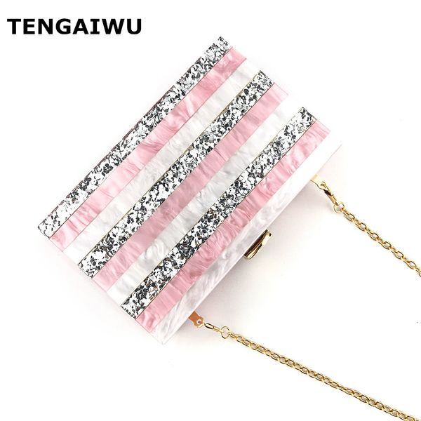 

fashion sequin handbags women box clutches party evening purse gold strip box clutch bag dropship