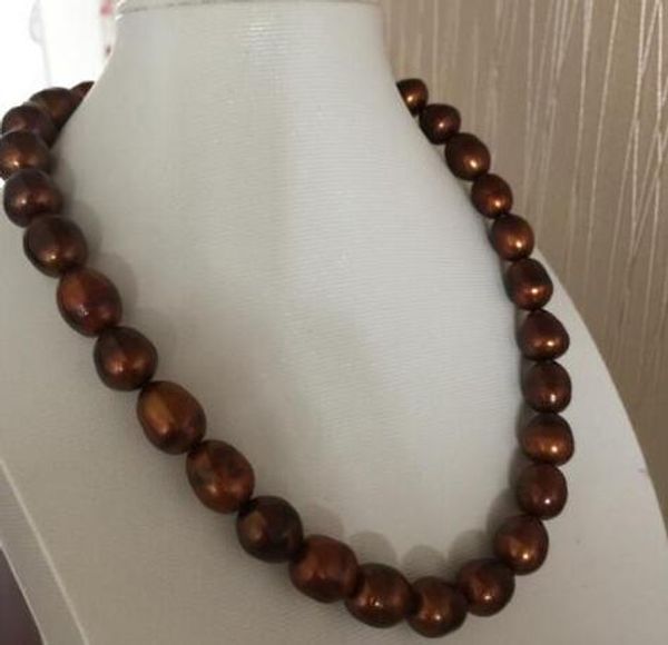 

13-14mm mar del sur barroco chocolate collar de perlas 18 "plata 925, Silver