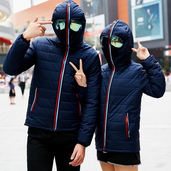 

new winter jacket men thermal jacket warm men parkas fancy hooded with glasses youth man jackets outwear veste homme hiver 1049, Black