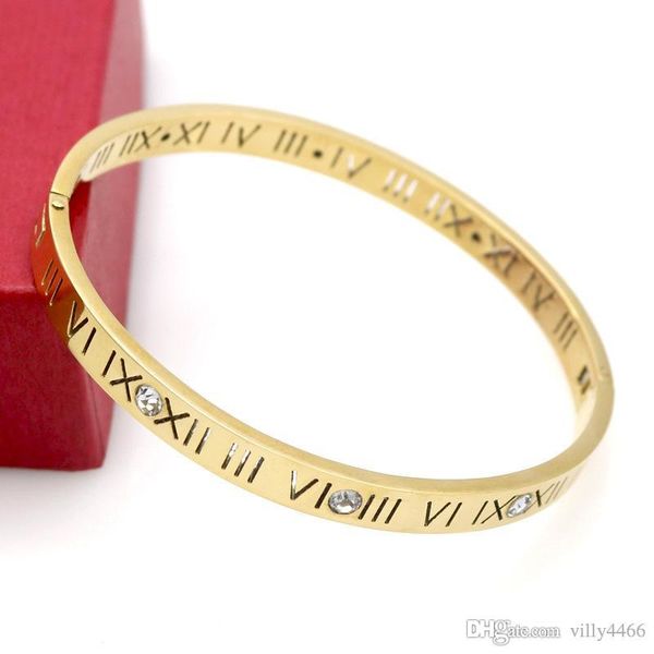

fashion new stainless steel roman with diamond bracelet jewelry cuff 18k rose gold plate bangles bracelets for women love bracelet thin wide, Black
