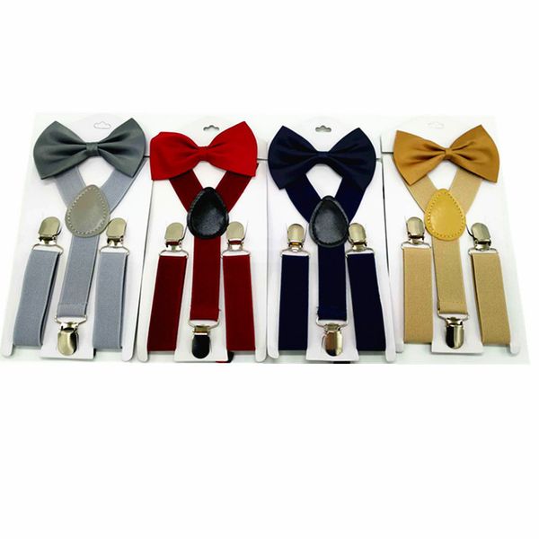 

2019 soild color children belt bowtie set baby boys girls suspenders clip-on y-back braces bow tie elastic kids adjustable, Black;white