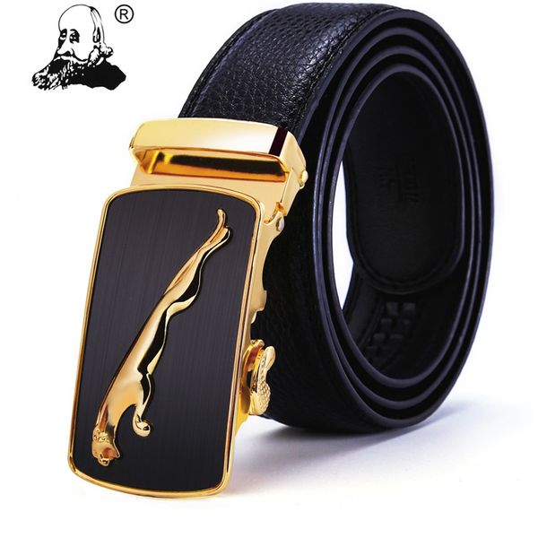 

second layer of cowhide belt with strip body business men's brand smooth automatic buckle leather belt spot custom, Black;brown