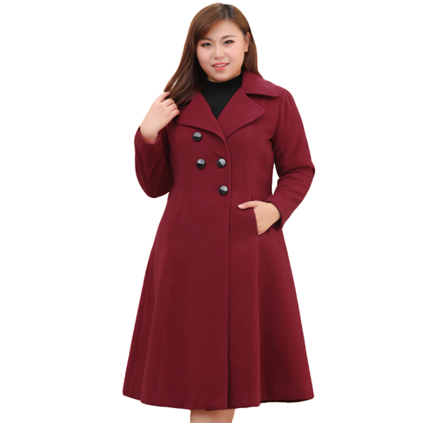 

winter plus size 10xl women's wool trench coat autumn fashion medium long pocket button woolens coats women's woolen overcoat, Black