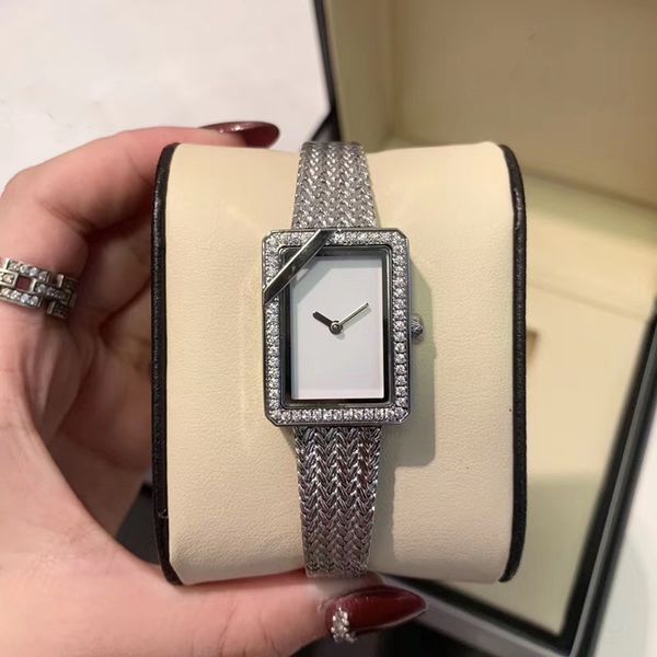 

2019 new luxury iced out watch gold diamond watch for women rose gold stainless steel square quartz womens watches fashion women wristwatch, Slivery;brown
