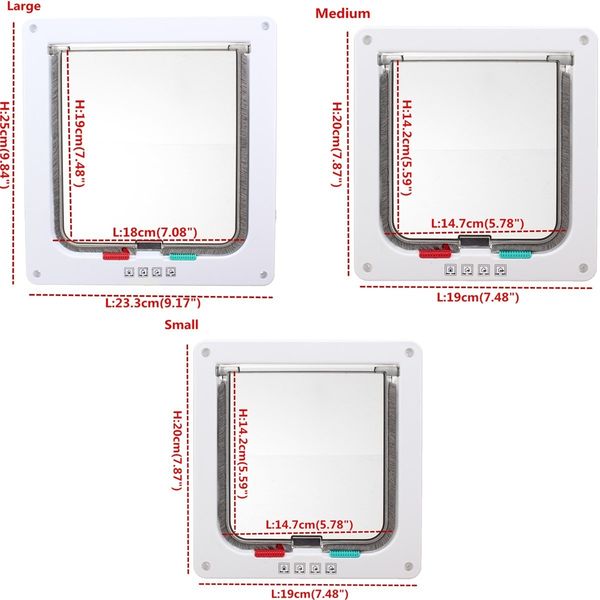 

4 way lockable dog cat двери безопасности лоскут двери abs пластик s / m / l животных малый pet cat собак ворота двери зоотоваров белый друг