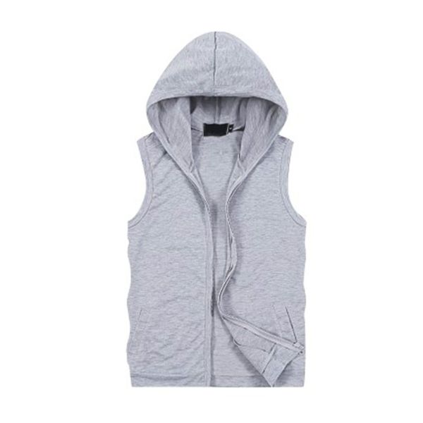 

men's casual sleeveless zip vest waistcoat long hooded coat outwear, Black;white