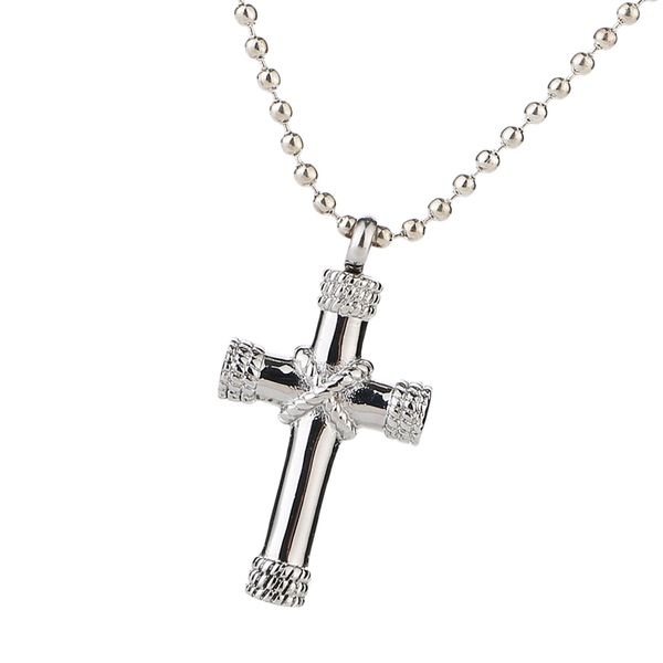 

stainless steel cross memorial necklace cremation ash holder keepsake, Silver